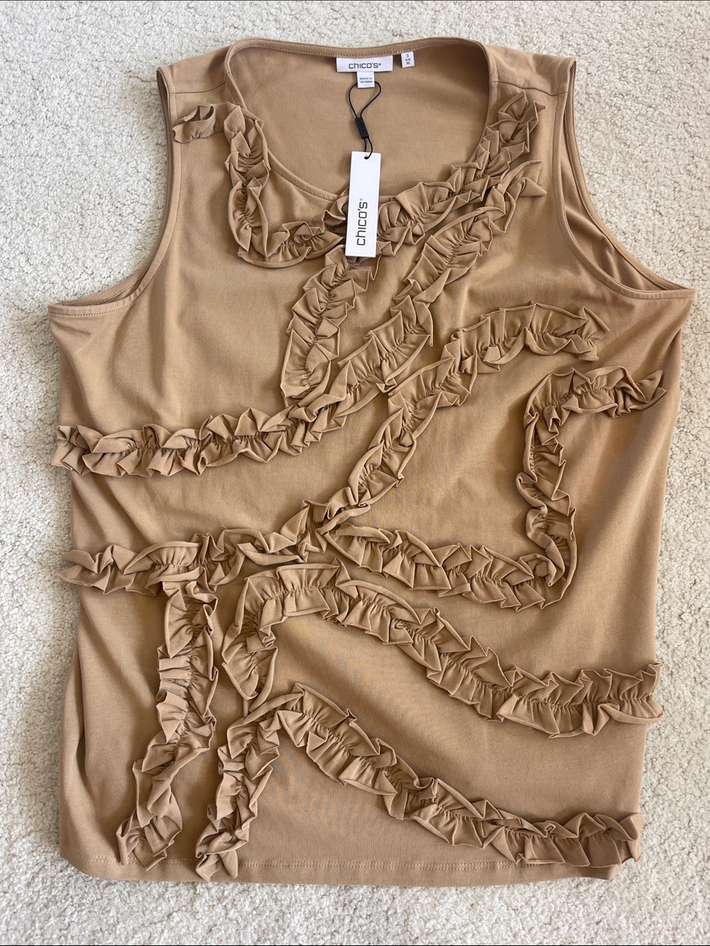 Chico's Camel Ruffle-Trim Sleeveless Tank